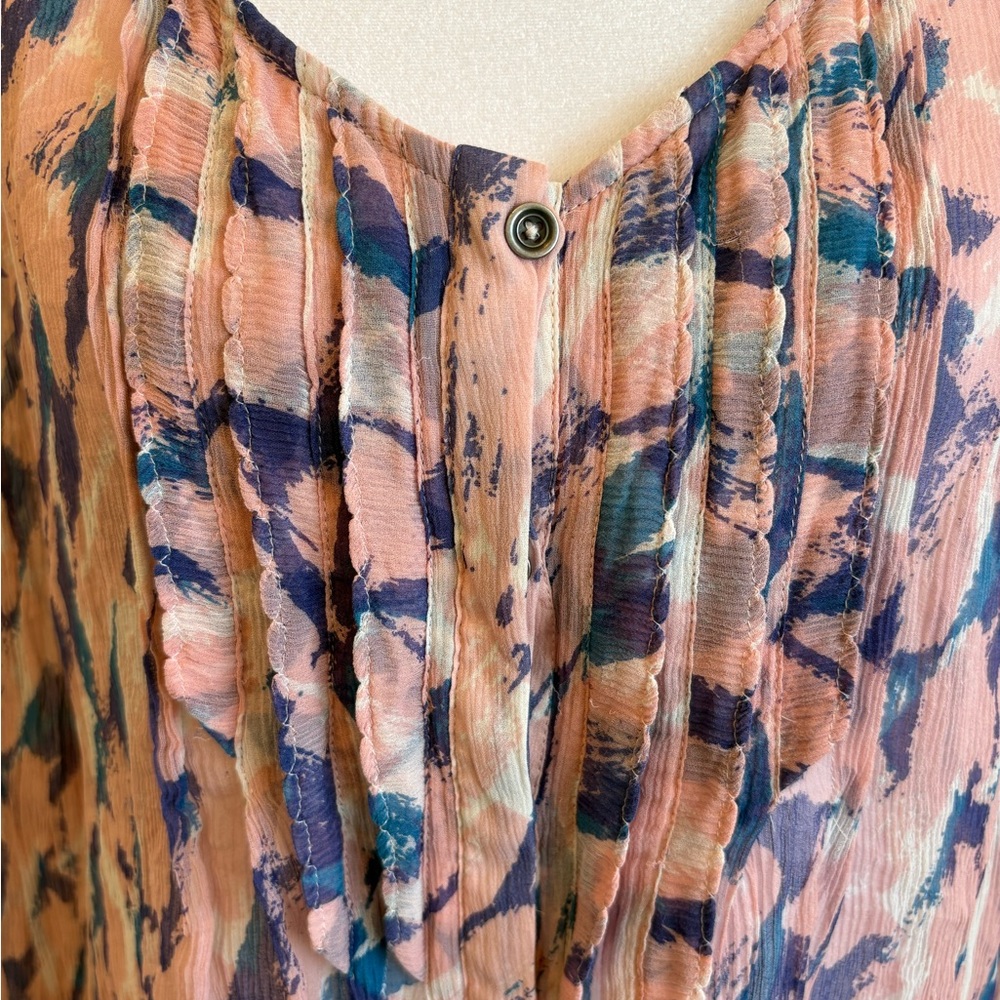 Maeve for Anthropologie Pink Blue Silk Sheer Abstract Blouse Size 10 - Picture 5 of 15